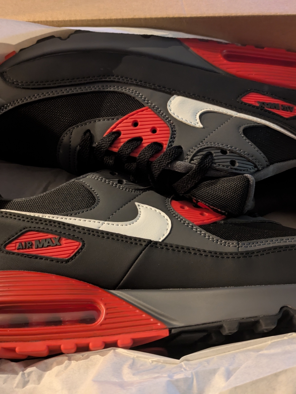 Nike Men’s Air Max 90 Black/Red with White Swoosh Men's Size 11 Womens Size 12.5 - Picture 9 of 10
